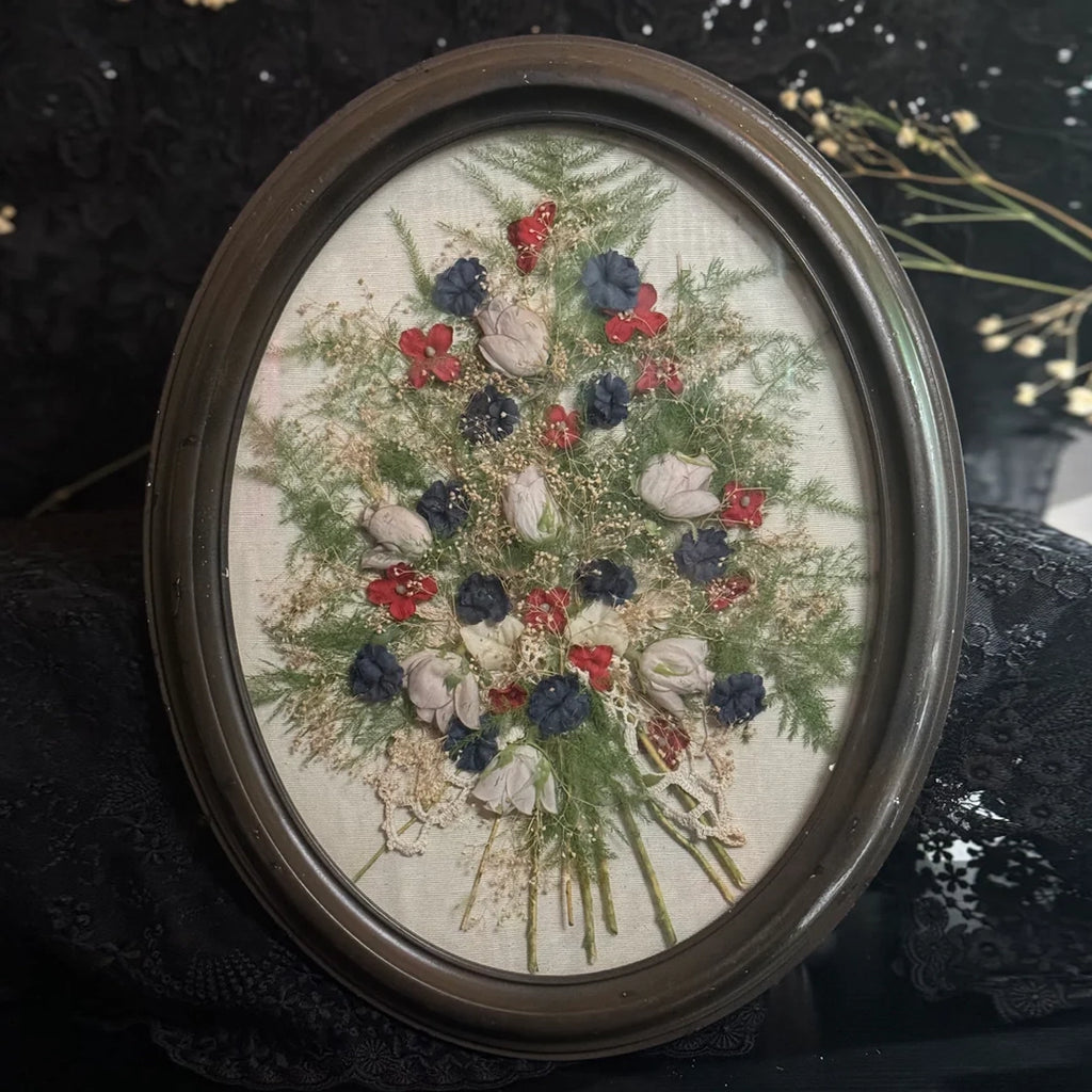 Victorian Silk Mourning flowers  - Oval