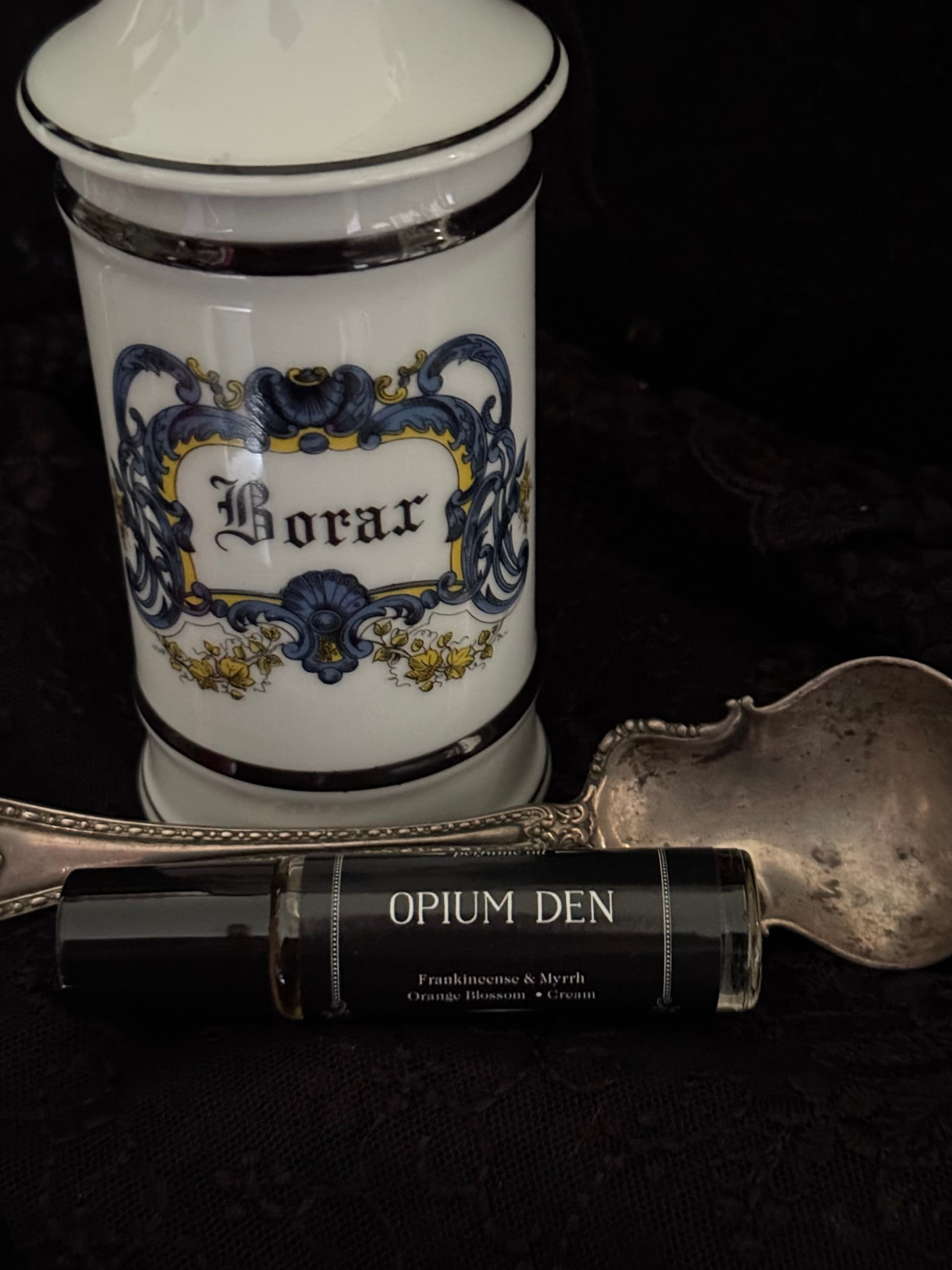 Opium Den perfume oil (frankincense, orange blossom, cream)