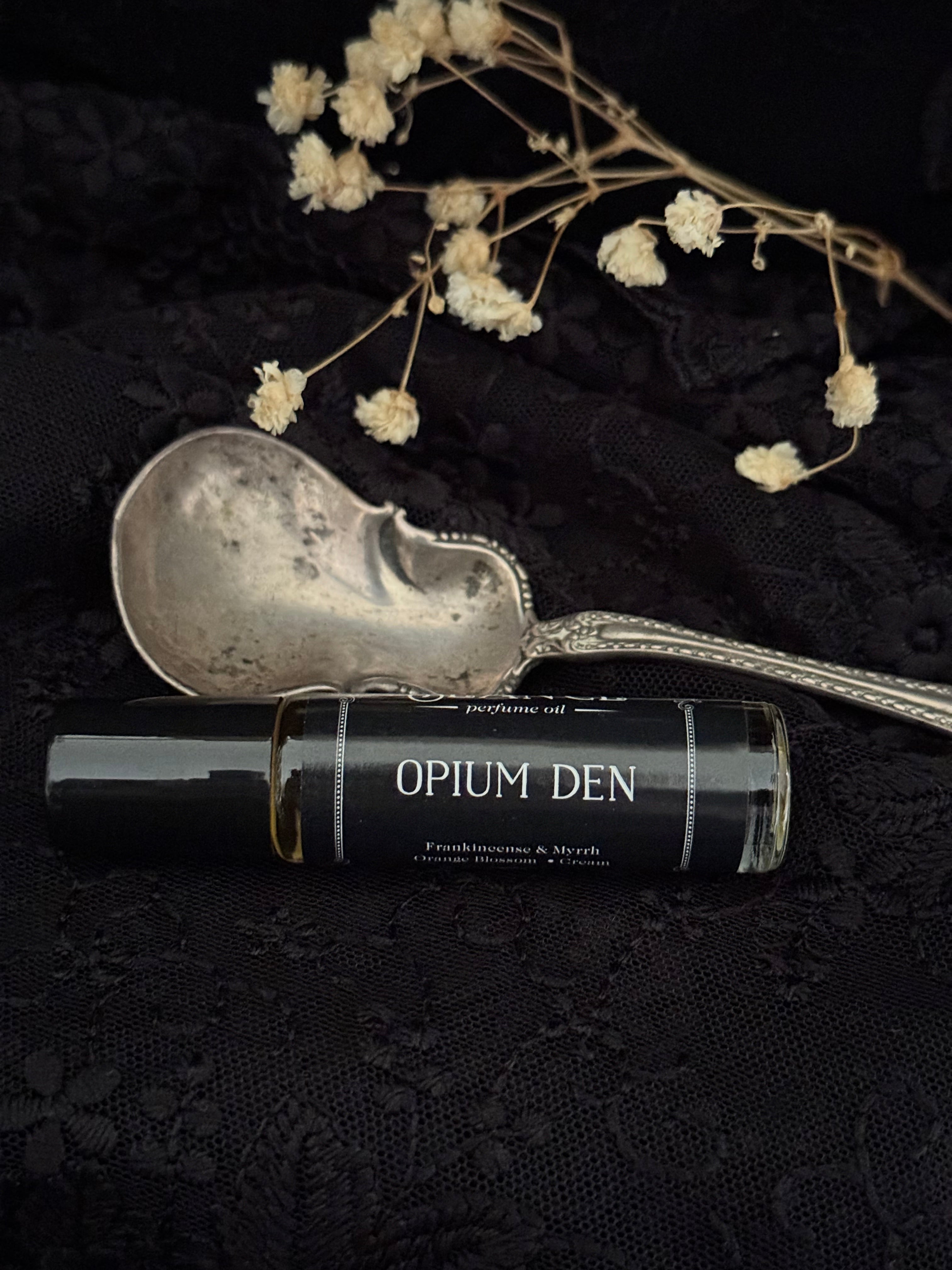 Opium Den perfume oil (frankincense, orange blossom, cream)