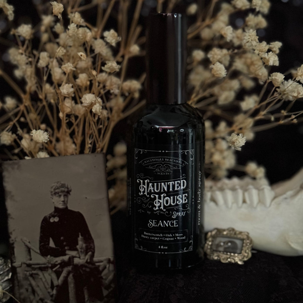 Haunted House Spray- the scent of a Victorian home.  (butterscotch, oak, dusty carpet)