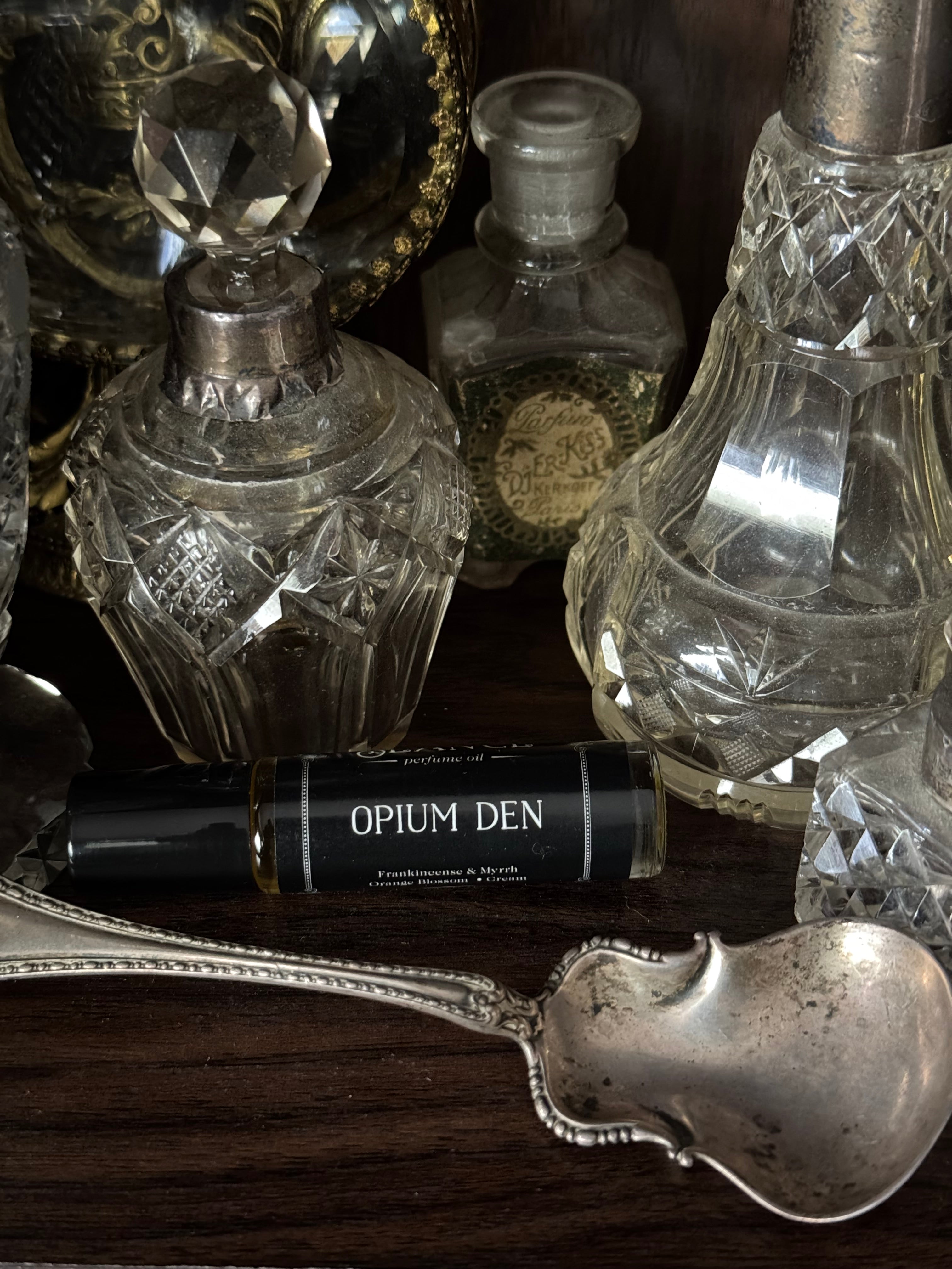 Opium Den perfume oil (frankincense, orange blossom, cream)